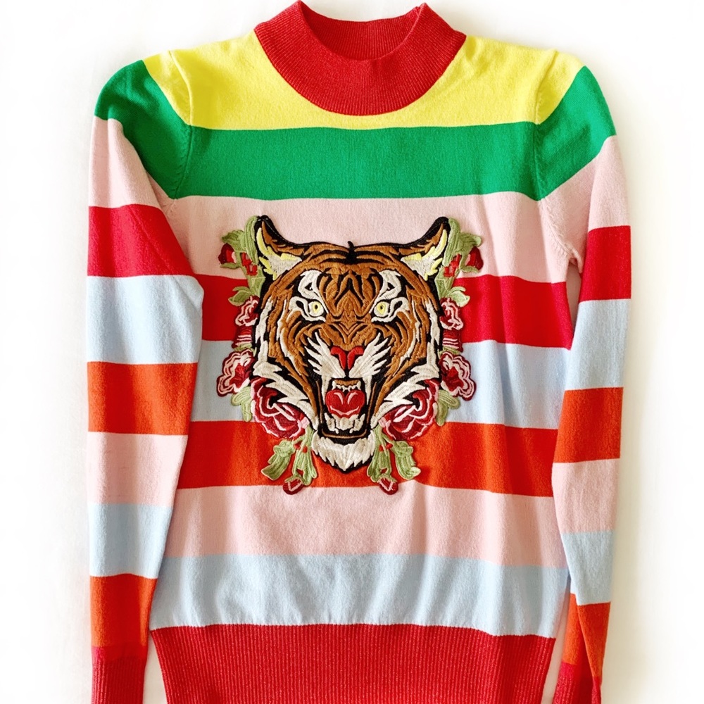 Tiger Head Sweater, Striped Sweater